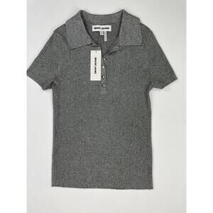 NWT DKNY Jeans Silver Metallic Ribbed Polo Sweater Women’s Size Small